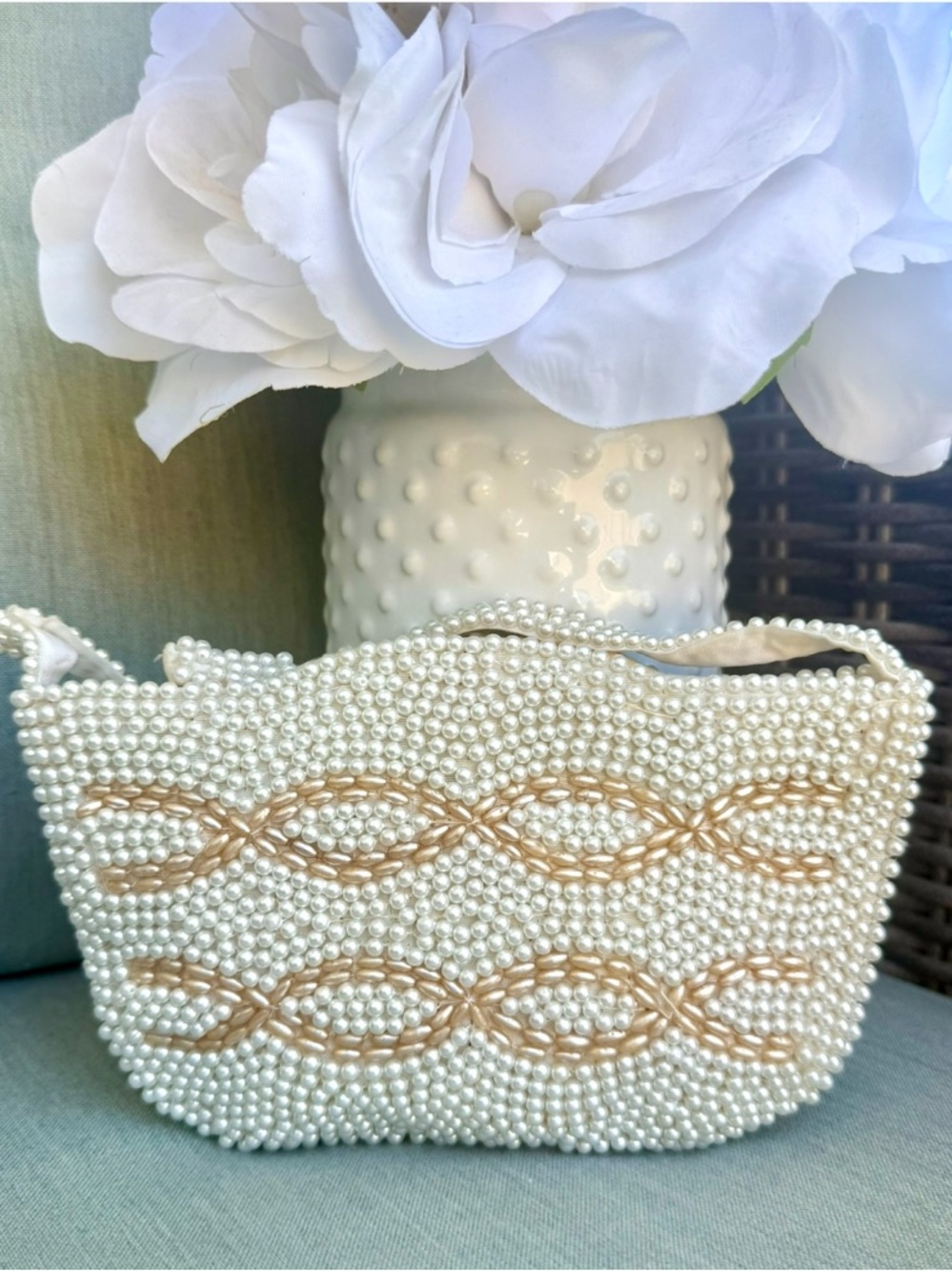 Vintage La Regale Ivory Beaded Bag Purse